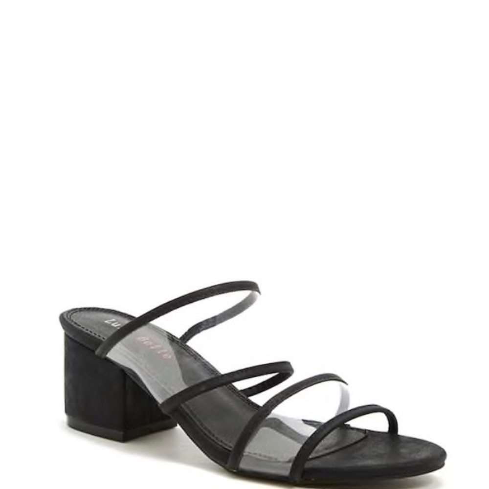 Black, clear straps slide in sandals, NEW.